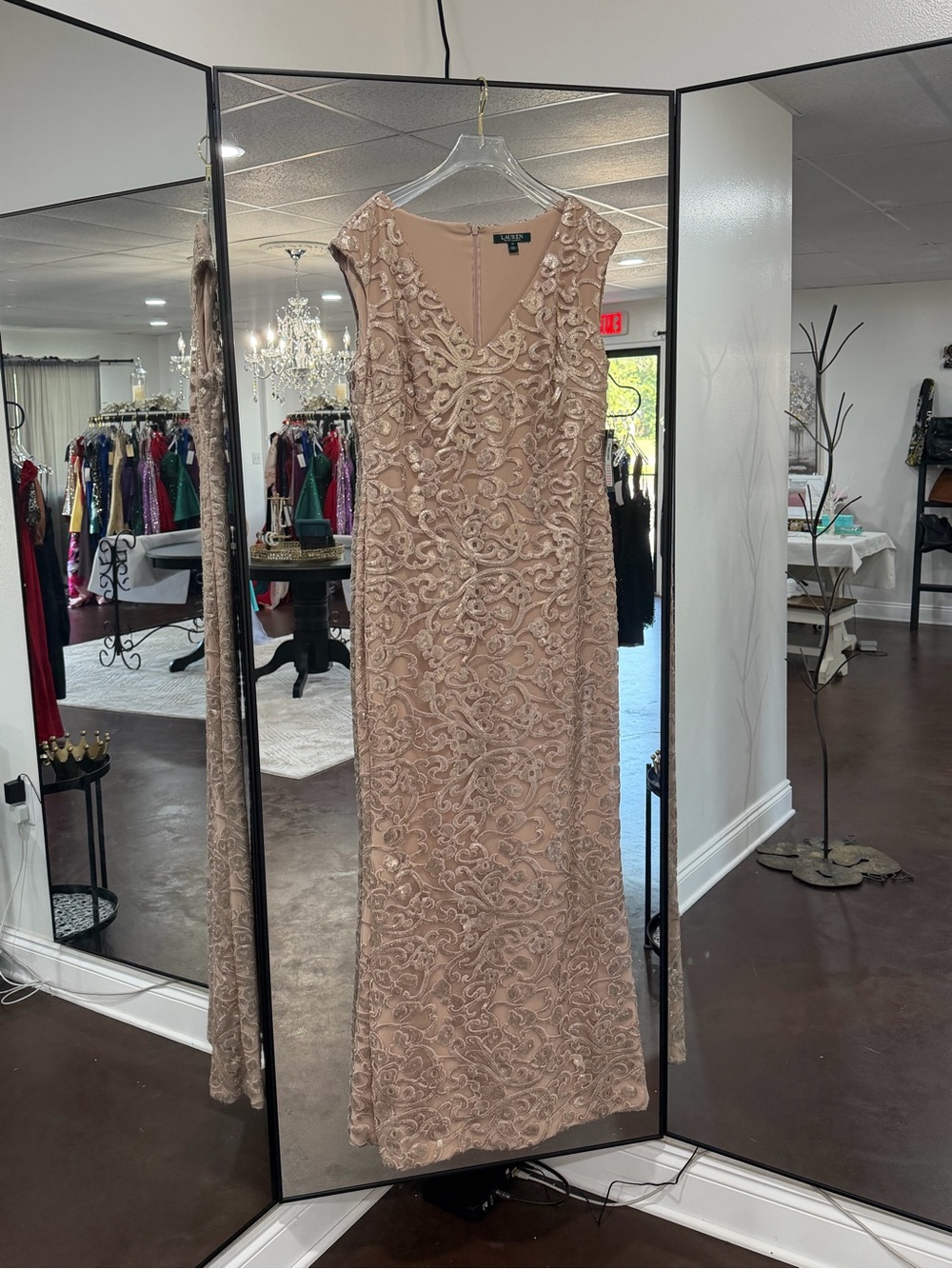 Ralph Lauren soft golden Embroidered V-Neck Maxi Dress